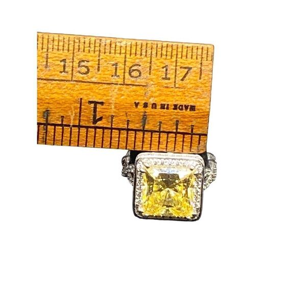 Sterling silver 925 Canary diamond princess cut CZ halo style high profile wrapp - Picture 14 of 16